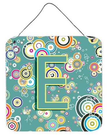 CJ2015-EDS66 Letter E Circle Circle Teal Initial Alphabet Wall and Door Hanging Prints