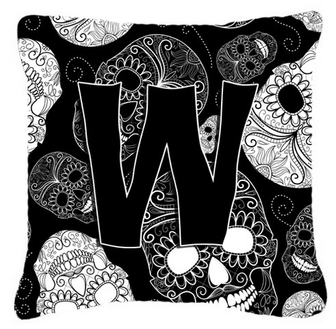 Letter W Day Of The Dead Skulls Black Canvas Fabric Decorative Pillow