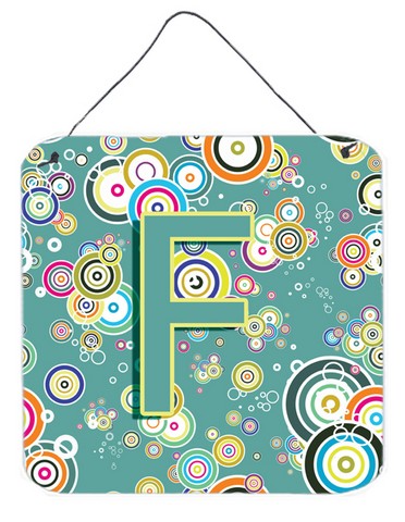 Letter F Circle Circle Teal Initial Alphabet Wall and Door Hanging Prints