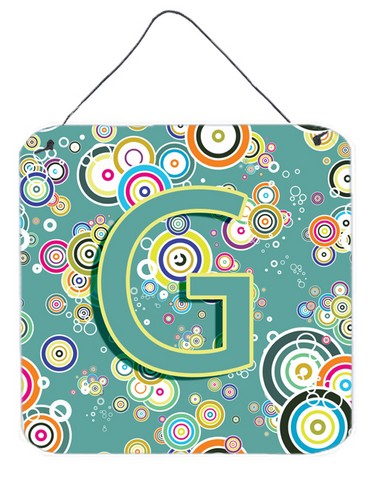 Letter G Circle Circle Teal Initial Alphabet Wall and Door Hanging Prints