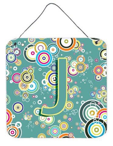 Letter J Circle Circle Teal Initial Alphabet Wall and Door Hanging Prints