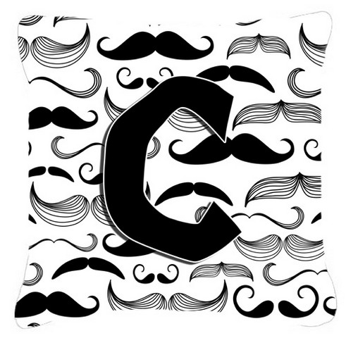 Letter C Moustache Initial Canvas Fabric Decorative Pillow