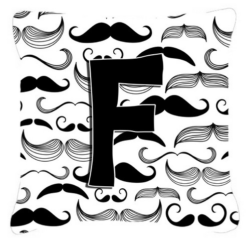 Letter F Moustache Initial Canvas Fabric Decorative Pillow
