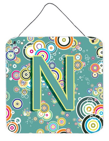 CJ2015-NDS66 Letter N Circle Circle Teal Initial Alphabet Wall and Door Hanging Prints