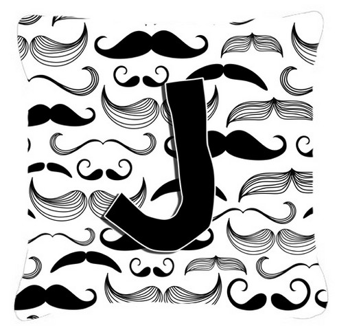 Letter J Moustache Initial Canvas Fabric Decorative Pillow