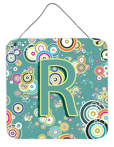 CJ2015-RDS66 Letter R Circle Circle Teal Initial Alphabet Wall and Door Hanging Prints