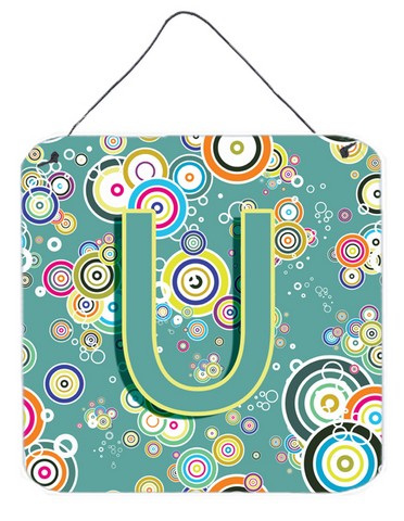 CJ2015-UDS66 Letter U Circle Circle Teal Initial Alphabet Wall and Door Hanging Prints