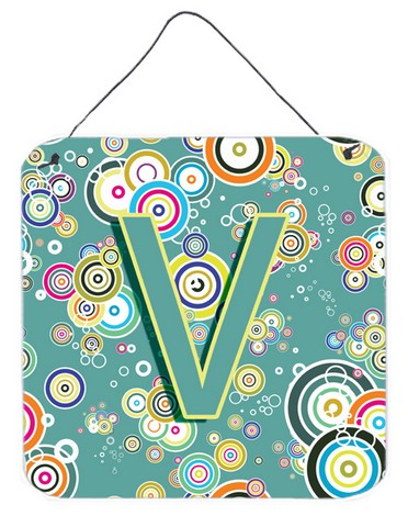 CJ2015-VDS66 Letter V Circle Circle Teal Initial Alphabet Wall and Door Hanging Prints