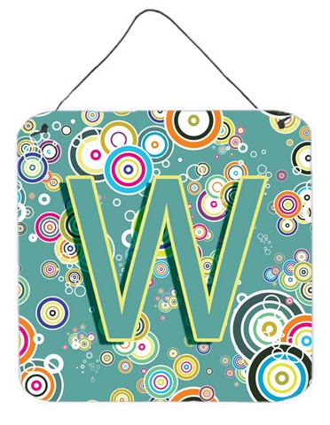 CJ2015-WDS66 Letter W Circle Circle Teal Initial Alphabet Wall and Door Hanging Prints