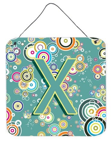 CJ2015-XDS66 Letter X Circle Circle Teal Initial Alphabet Wall and Door Hanging Prints