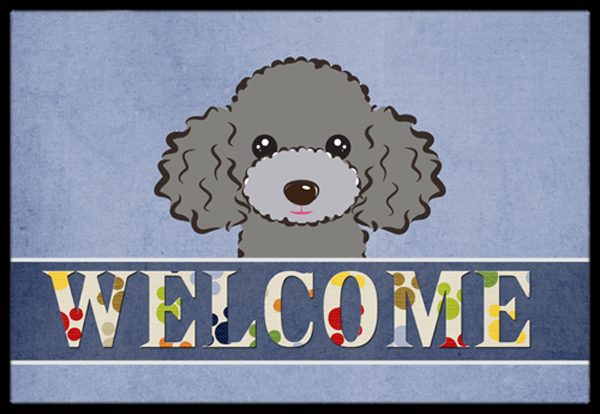 Silver Gray Poodle Welcome Indoor & Outdoor Mat- 24 x 36 in.