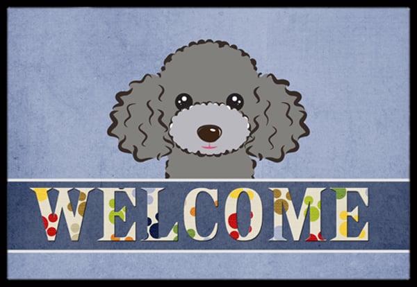 Silver Gray Poodle Welcome Indoor & Outdoor Mat- 18 x 27 in.