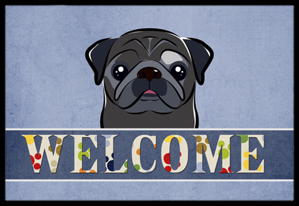 Black Pug Welcome Indoor & Outdoor Mat- 18 x 27 in.
