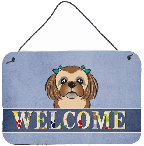 BB1435DS812 Chocolate Brown Shih Tzu Welcome Wall and Door Hanging Prints