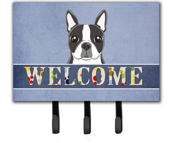 Boston Terrier Welcome Leash & Key Holder