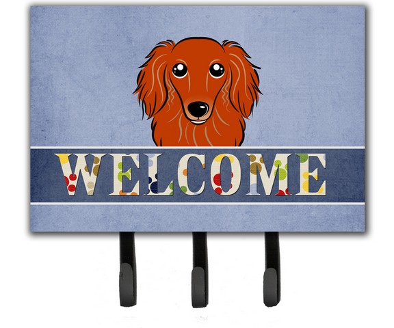 Longhair Red Dachshund Welcome Leash & Key Holder