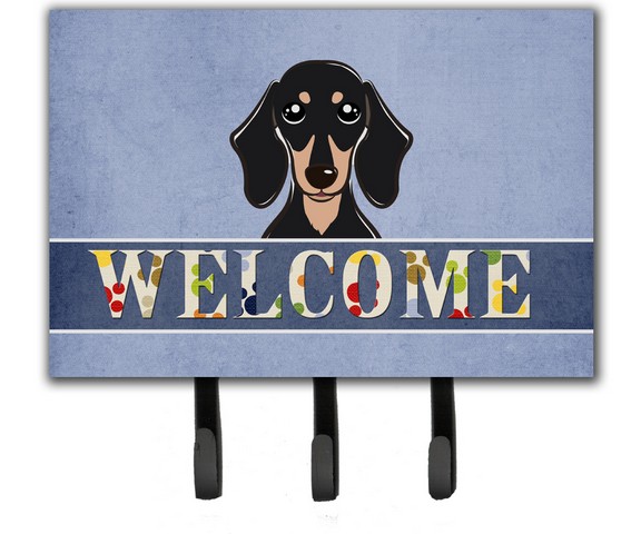 Smooth Black And Tan Dachshund Welcome Leash & Key Holder