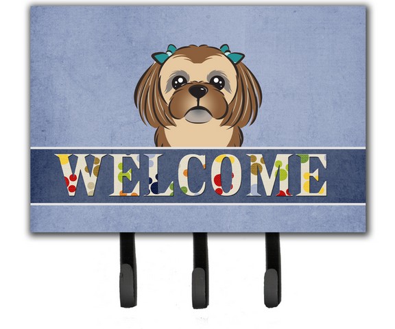 Chocolate Brown Shih Tzu Welcome Leash & Key Holder