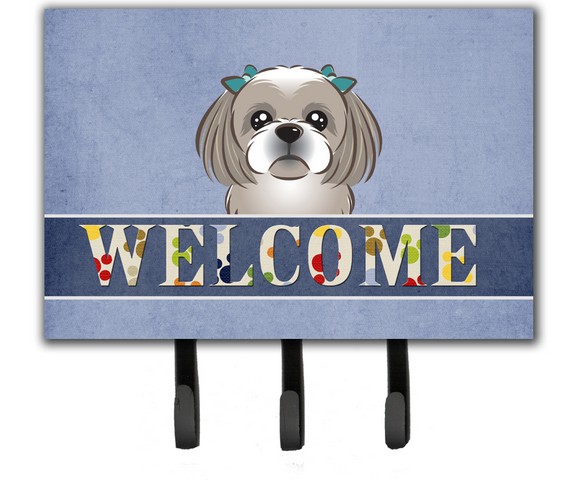 BB1436TH68 Gray Silver Shih Tzu Welcome Leash & Key Holder