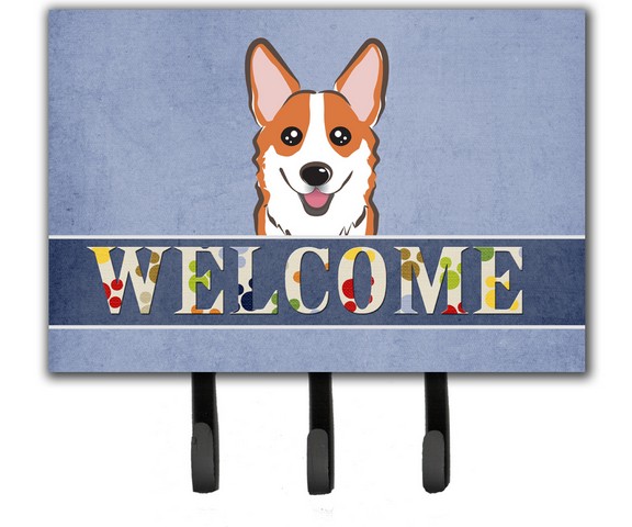 Red Corgi Welcome Leash & Key Holder