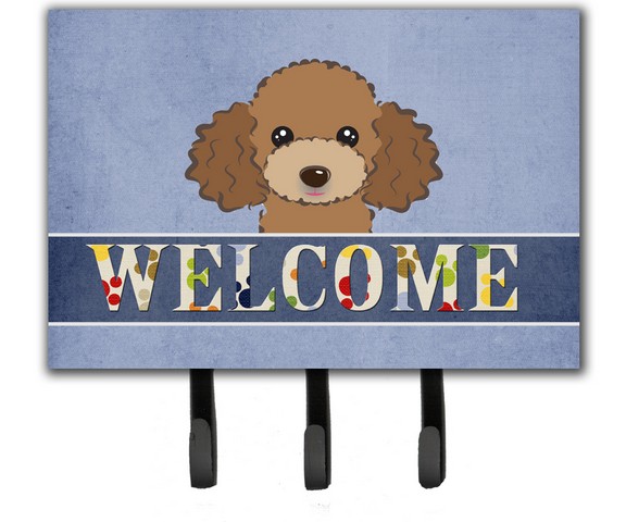Chocolate Brown Poodle Welcome Leash & Key Holder