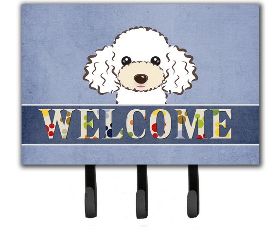 White Poodle Welcome Leash & Key Holder