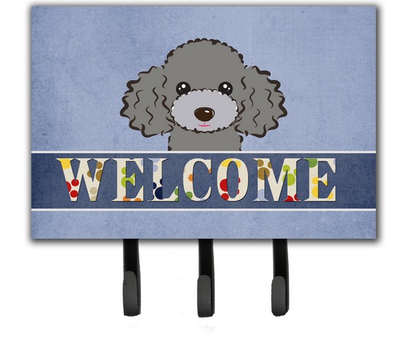 BB1445TH68 Silver Gray Poodle Welcome Leash & Key Holder