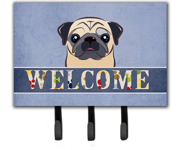 Fawn Pug Welcome Leash & Key Holder