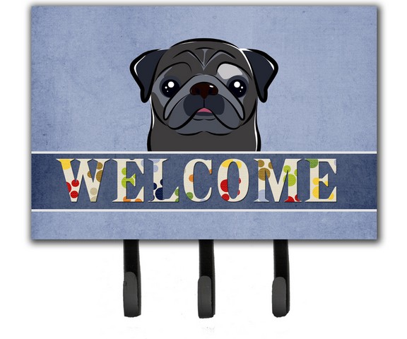 Black Pug Welcome Leash & Key Holder