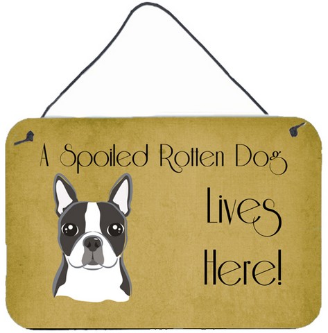 Boston Terrier Spoiled Dog Lives Here Wall and Door Hanging Prints