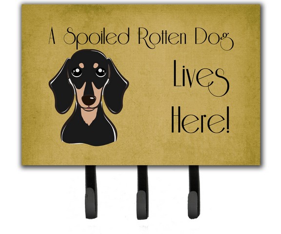 Smooth Black And Tan Dachshund Spoiled Dog Lives Here Leash & Key Holder