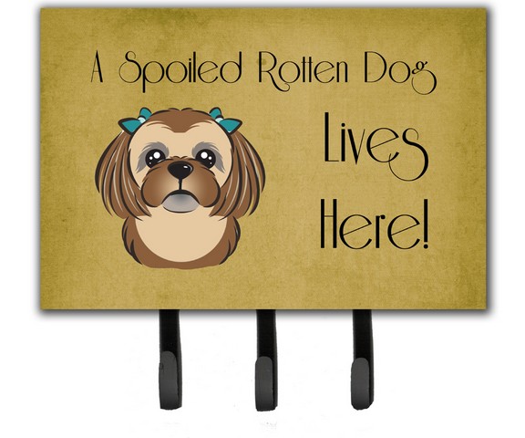 Chocolate Brown Shih Tzu Spoiled Dog Lives Here Leash & Key Holder