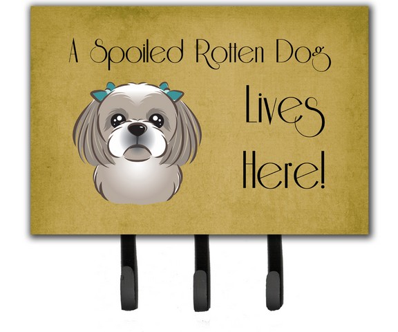 Gray Silver Shih Tzu Spoiled Dog Lives Here Leash & Key Holder