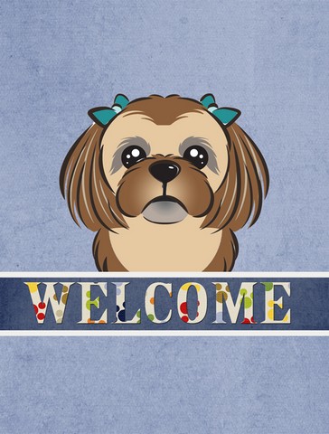 BB1435GF Chocolate Brown Shih Tzu Welcome Flag Garden Size