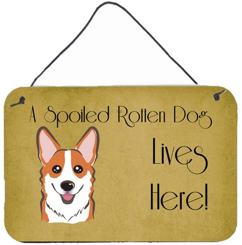 BB1502DS812 Red Corgi Spoiled Dog Lives Here Wall and Door Hanging Prints