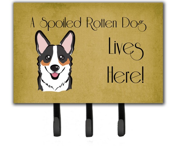 BB1503TH68 Tricolor Corgi Spoiled Dog Lives Here Leash & Key Holder