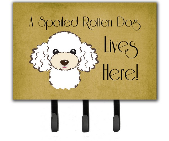BB1505TH68 White Poodle Spoiled Dog Lives Here Leash & Key Holder