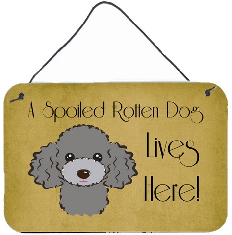 Silver Gray Poodle Spoiled Dog Lives Here Wall and Door Hanging Prints
