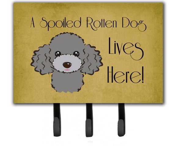 BB1507TH68 Silver Gray Poodle Spoiled Dog Lives Here Leash & Key Holder