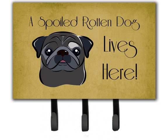 Black Pug Spoiled Dog Lives Here Leash & Key Holder