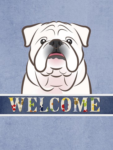 BB1406GF White English Bulldog Welcome Flag Garden Size