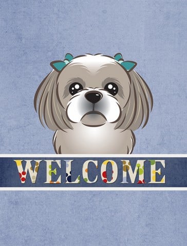 BB1436GF Gray Silver Shih Tzu Welcome Flag Garden Size