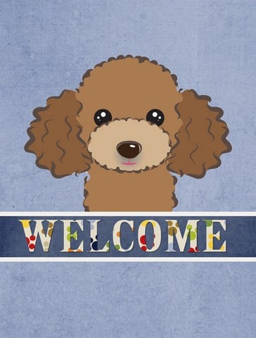 Chocolate Brown Poodle Welcome Flag Garden Size
