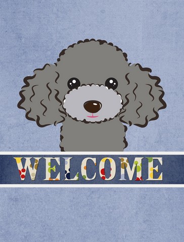 Silver Gray Poodle Welcome Flag Garden Size