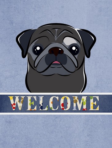 Black Pug Welcome Flag Canvas House Size