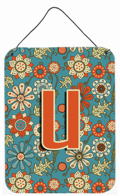 Letter U Flowers Retro Blue Wall and Door Hanging Prints
