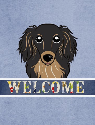 Longhair Black And Tan Dachshund Welcome Flag Canvas House Size