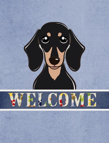 Smooth Black And Tan Dachshund Welcome Flag Canvas House Size