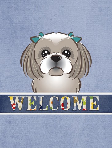 Gray Silver Shih Tzu Welcome Flag Canvas House Size