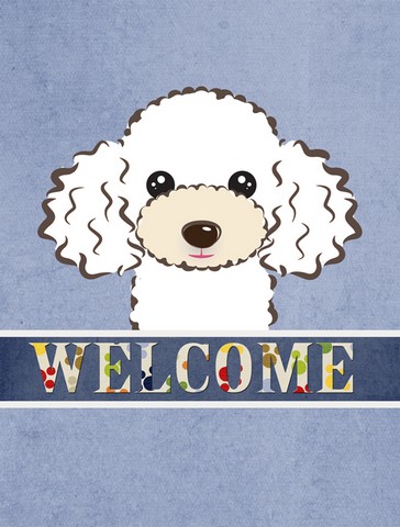 White Poodle Welcome Flag Canvas House Size